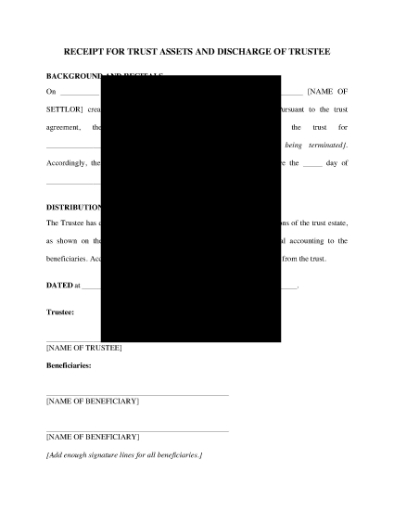 Picture of Receipt for Trust Assets and Discharge of Trustee | USA