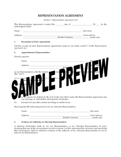 Picture of British Columbia Representation Agreement Package (Section 7)