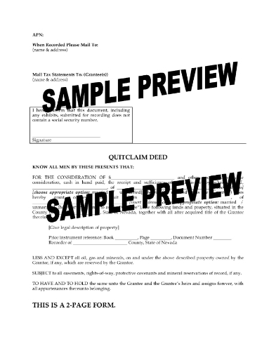 Nevada Quitclaim Deed Form