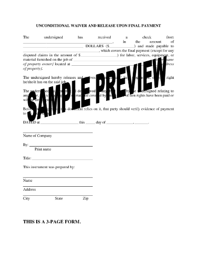 Colorado Unconditional Lien Waiver and Release - Final Payment