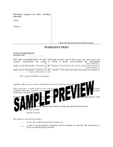 Mississippi Warranty Deed Form