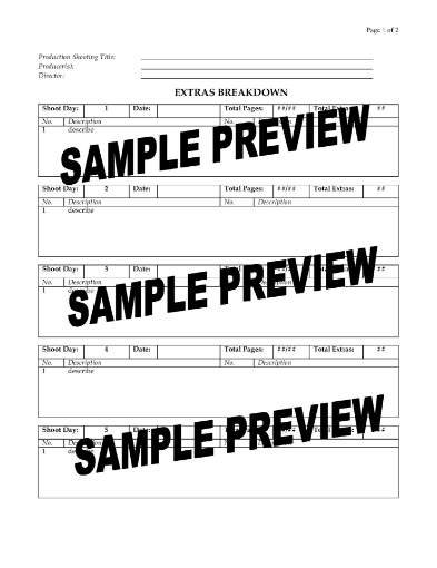 Extras Breakdown Sheet for Film Production