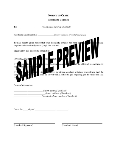New Jersey Notice to Cease for Disorderly Conduct
