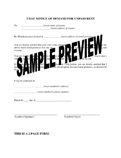 New York 3 Day Notice of Demand for Unpaid Rent