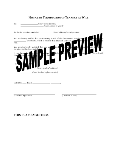 New York Notice of Termination of Tenancy at Will