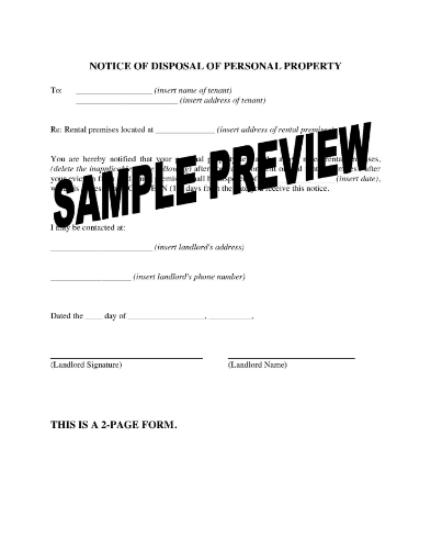 Nevada Notice of Disposal of Personal Property