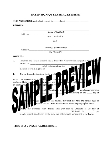 Arizona Extension of Residential Lease