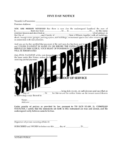 Illinois 5 Day Notice for Unpaid Rent