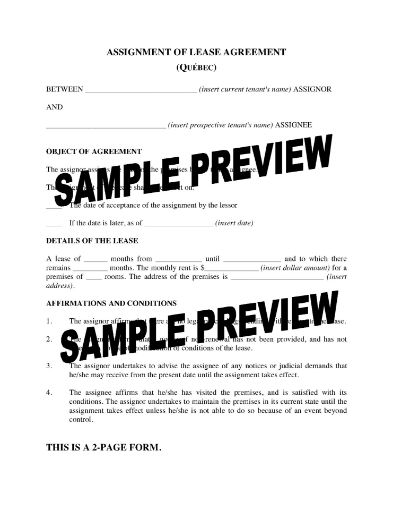Quebec Assignment of Lease Agreement