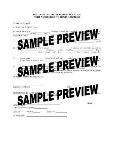 Picture of Affidavit for Lost Warehouse Receipt | USA