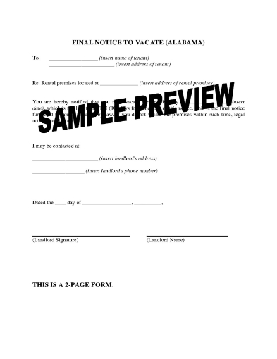 Alabama Notice of Termination for Failure to Pay Rent
