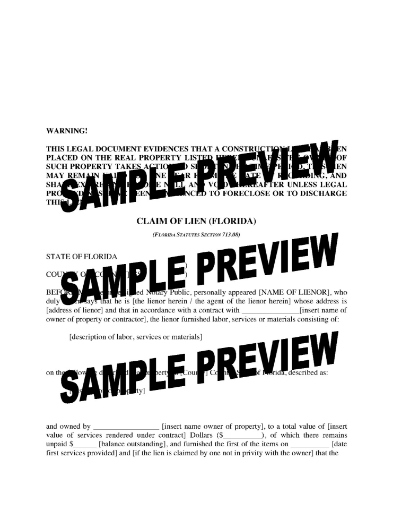 Florida Claim of Lien Form