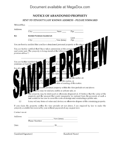 New Jersey Notice of Abandoned Property