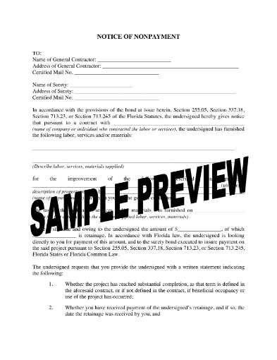 Florida Notice of Nonpayment
