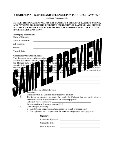 California Lien Waiver and Release Forms