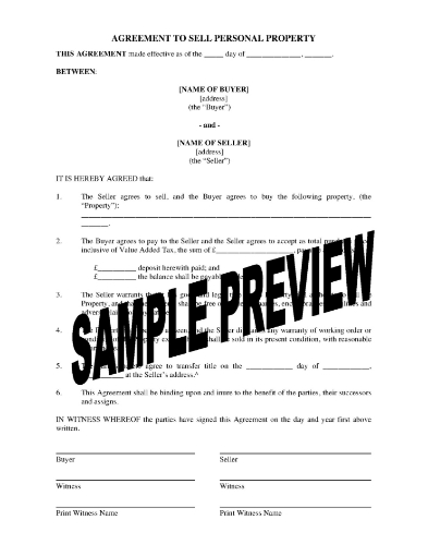 UK Agreement to Sell Personal Property