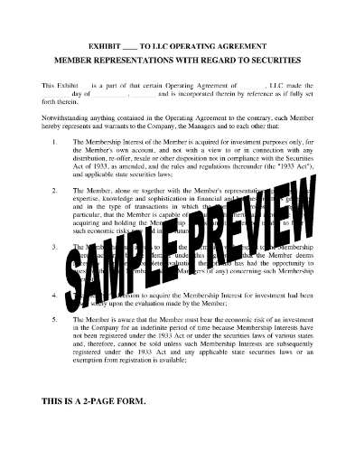 USA LLC Member Representations with respect to acquisition of their interest