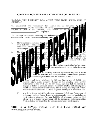 USA Waiver and Release of Homeowner by Contractor