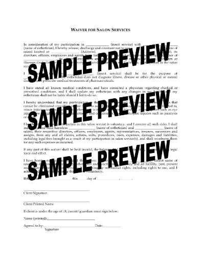 USA Waiver for Spa and Salon Services