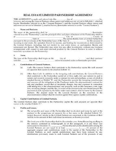 agreement to set up limited partnership to purchase real estate
