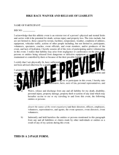 Picture of Cycling Race Waiver and Release Form