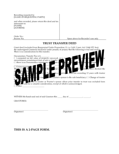 Picture of California Trust Transfer Deed