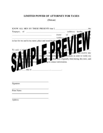 Picture of Texas Power of Attorney for Taxes