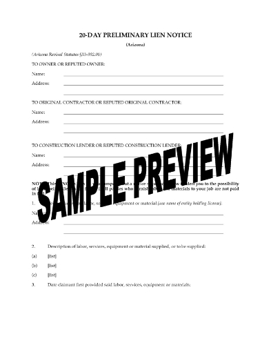 Arizona Preliminary 20-Day Notice