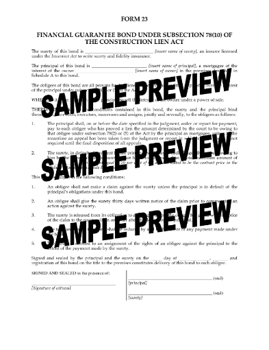 Ontario Financial Guarantee Bond under Subsection 78 (10)