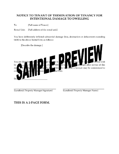 Alaska Notice of Termination for Intentional Damage to Dwelling