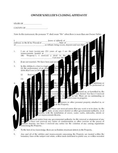 Picture of USA Seller's Closing Affidavit