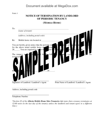 Picture of Alberta Landlord's Notice of Termination (Mobile Home)