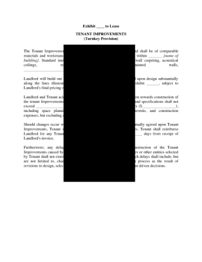 Picture of Commercial Lease Turnkey Provisions for Tenant Improvements