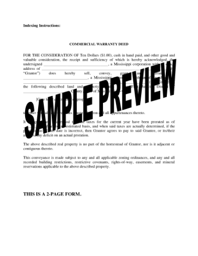 Picture of Mississippi Commercial Warranty Deed