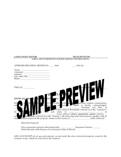 Picture of Hawaii Quitclaim Deed from Husband and Wife to Individual