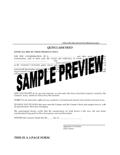 Picture of Kentucky Quitclaim Deed from Husband and Wife to Individual