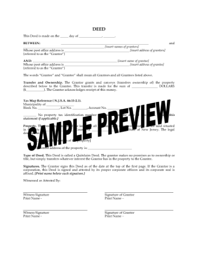 Picture of New Jersey Quitclaim Deed from Husband and Wife to Individual
