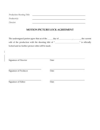Picture of Motion Picture Lock Agreement
