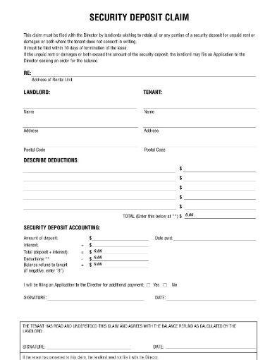 Nova Scotia Security Deposit Claim