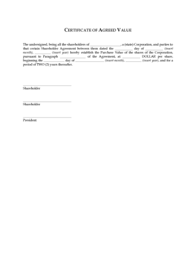 Picture of Certificate of Agreed Value of Shares