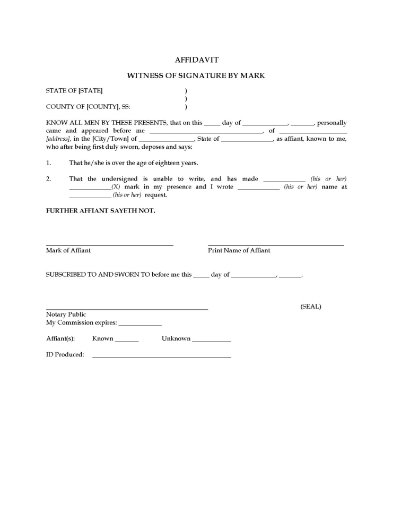 USA Affidavit by a witness who is unable to sign but can make a mark