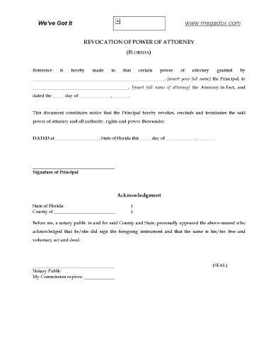 Florida Revocation of Power of Attorney