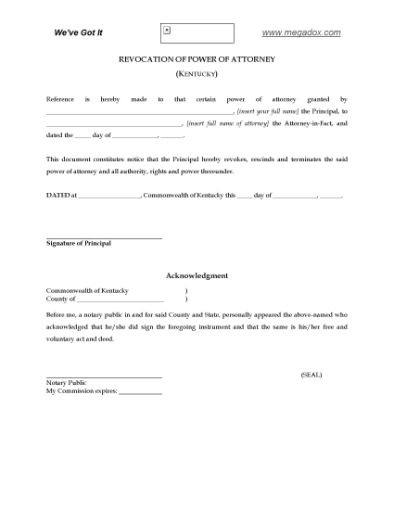 Picture of Kentucky Revocation of Power of Attorney