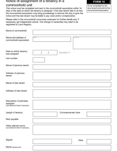 Picture of Notice of Assignment of Tenancy in Commonhold Unit | UK