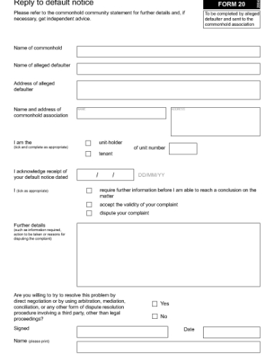 Picture of Reply to Default Notice re Commonhold Association Rules | UK