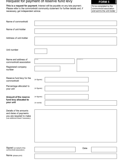 Picture of Request for Payment of Commonhold Reserve Fund Levy | UK