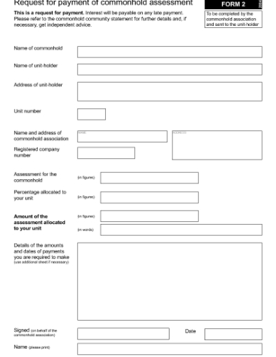 Picture of Request for Payment of Commonhold Assessment | UK