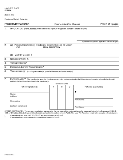 Picture of British Columbia Freehold Transfer