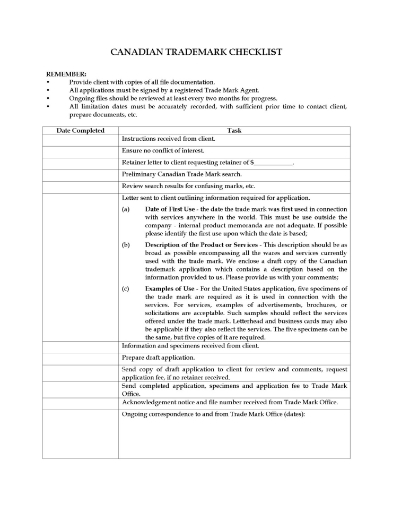 Canada Trademark Application Checklist