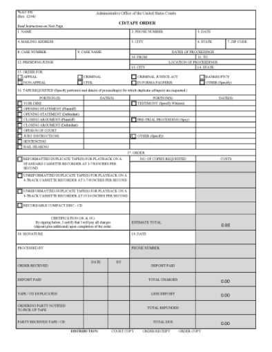 Picture of Audio Recording Order | USA